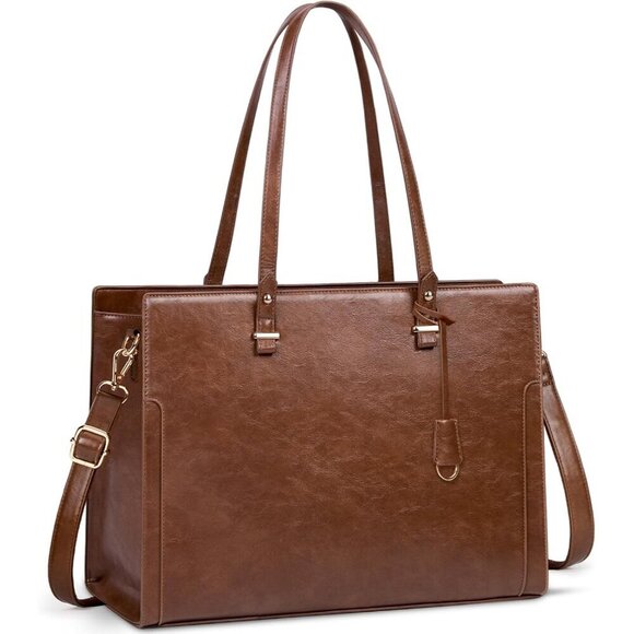 Handbags - Vintage Laptop Bag Women Brown 15.6 Inch Waterproof Leather Work Tote Retro